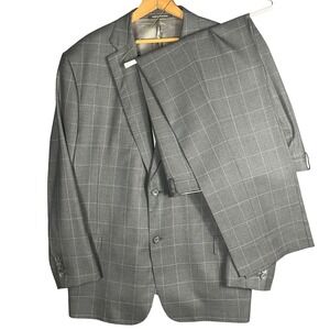 J. Hilburn Suit Mens 48R Grey Windowpane Vitale Barberis Canonico Wool Tailored